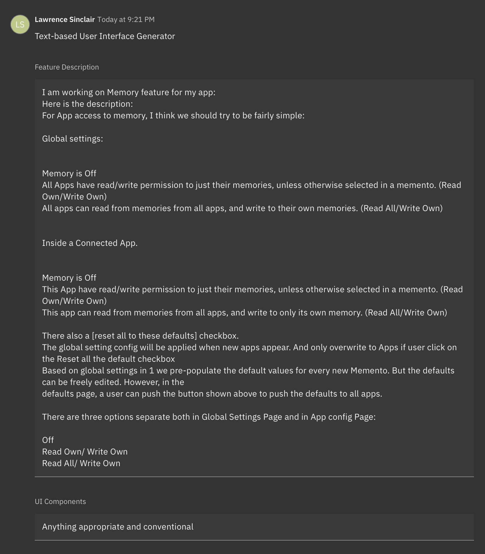 text based UI generator sample input